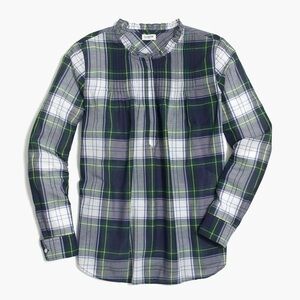 J Crew Printed Washed Pintuck Popover Plaid Blouse Relaxed Fit Womens Size 2